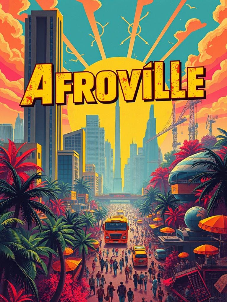 Afrofuturistic Metropolis Afroville in Retro Futuristic Styl...