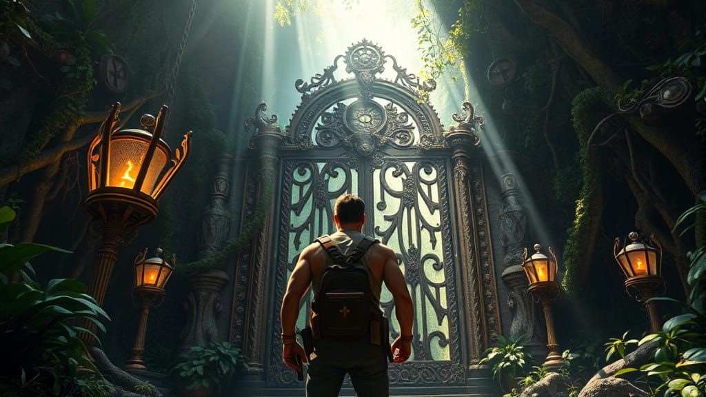 Steampunk Gate in Jungle Temple, Digital Matte Painting