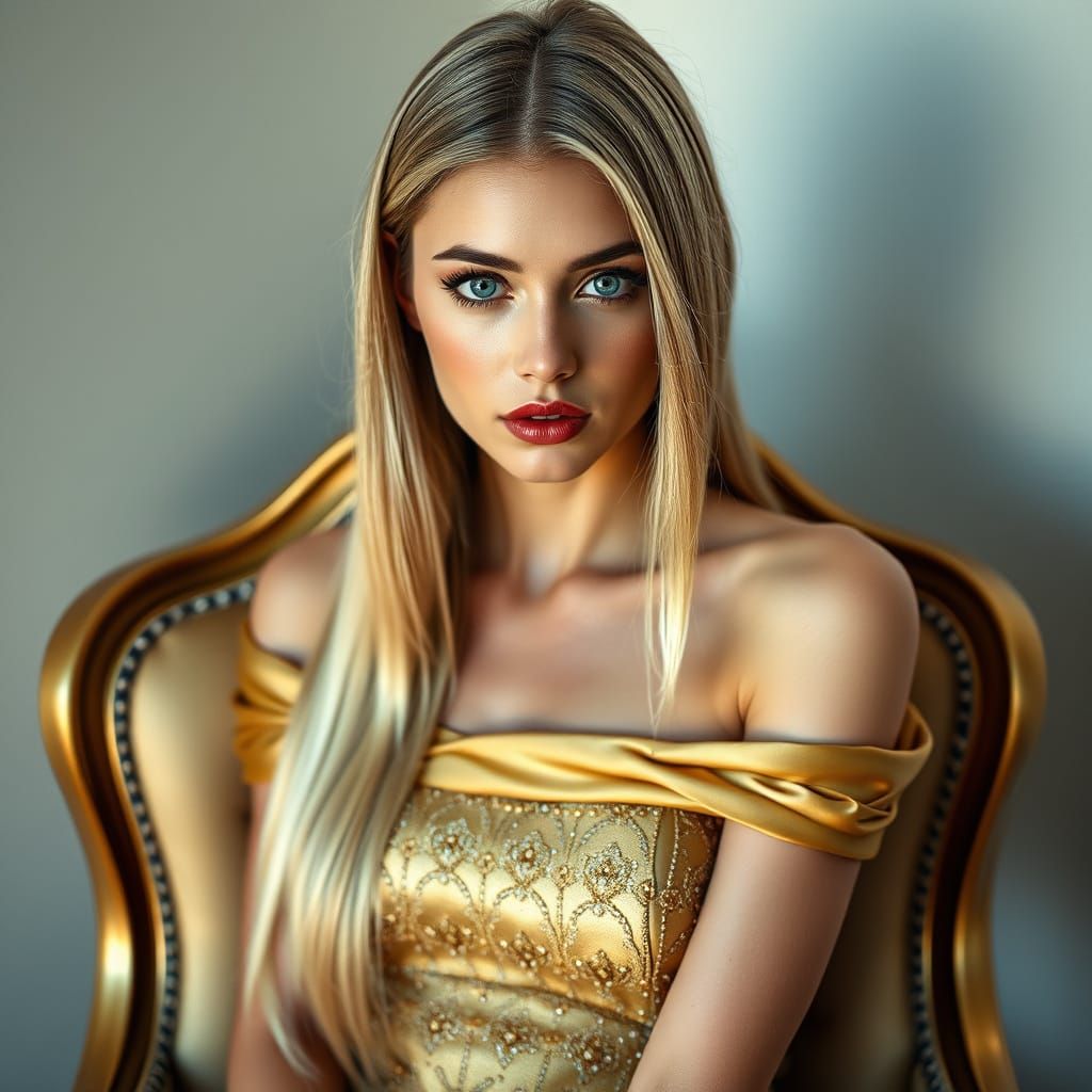 Elegant Ukrainian Beauty Queen in Gilded Elegance