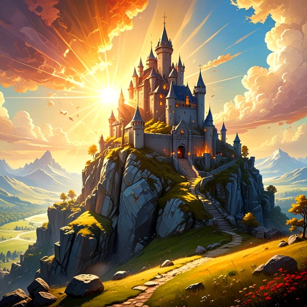 Enchanted Baroque Castle Amidst Sunny Serenity