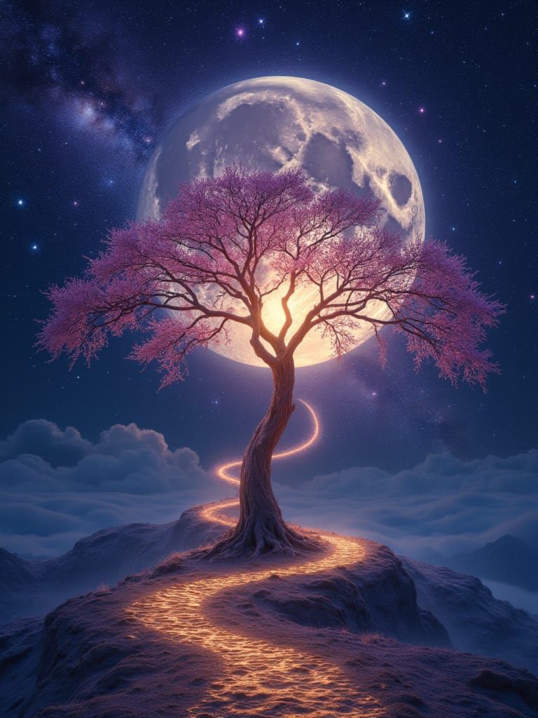 Surreal Starway to the Full Moon in Vibrant Colors