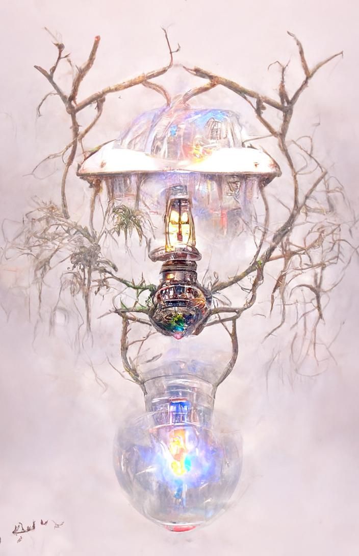 Jungle Treehouse in Lightbulb: Ethereal Cosmic Illustration