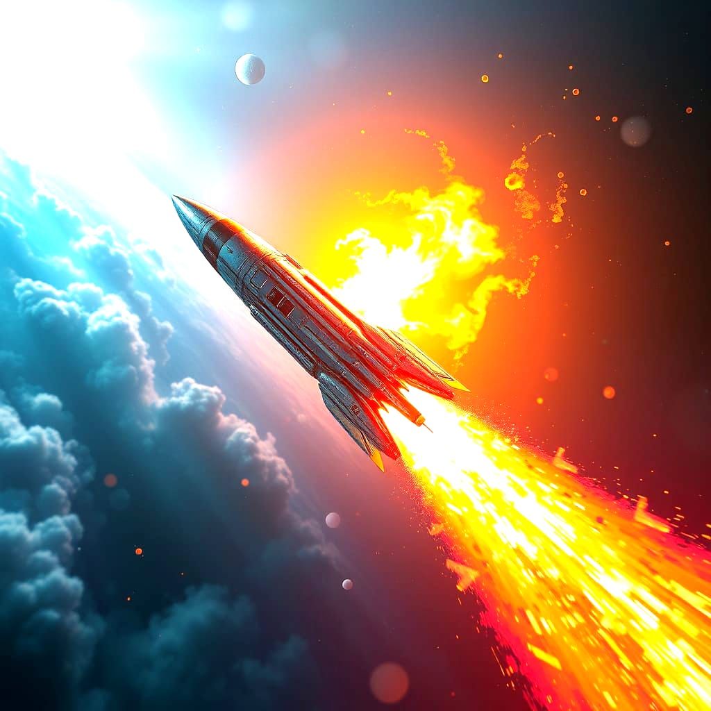 Majestic Rocketship Soars in Digital Fantasy Art