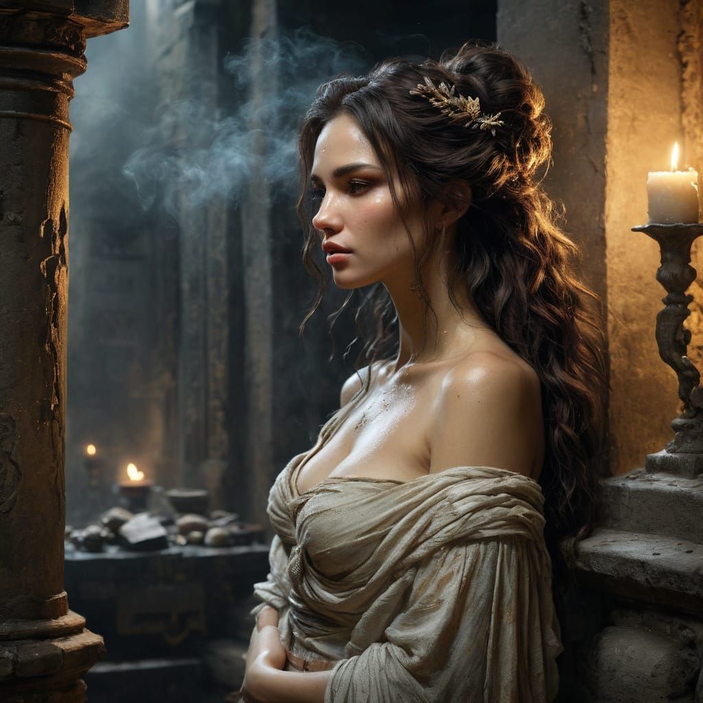 Goddess of Flesh in Candlelit Temple