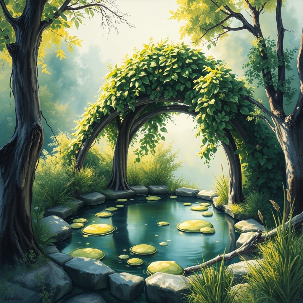 Enchanting Well: A Hyperdetailed Charcoal and Gouache Fantas...