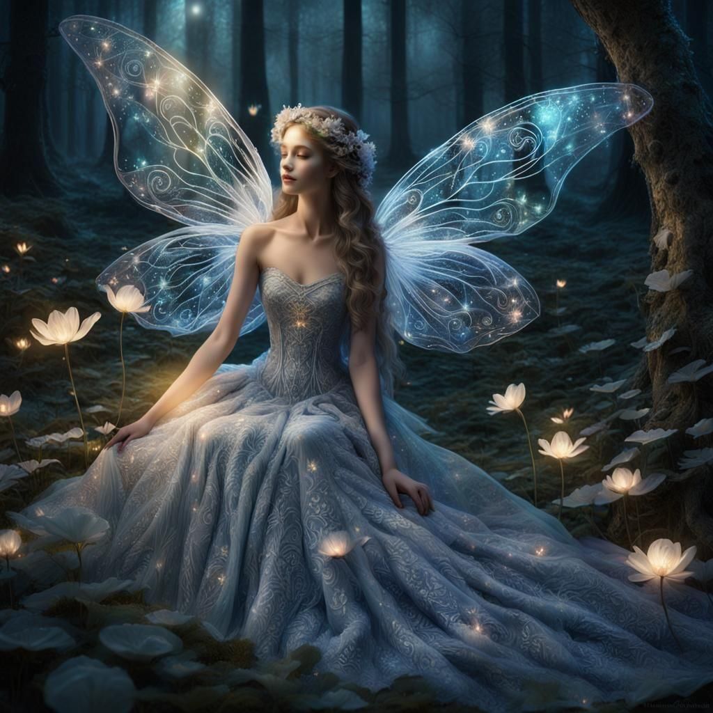 Enchanting Fairy Lounging on a Glowing Flower