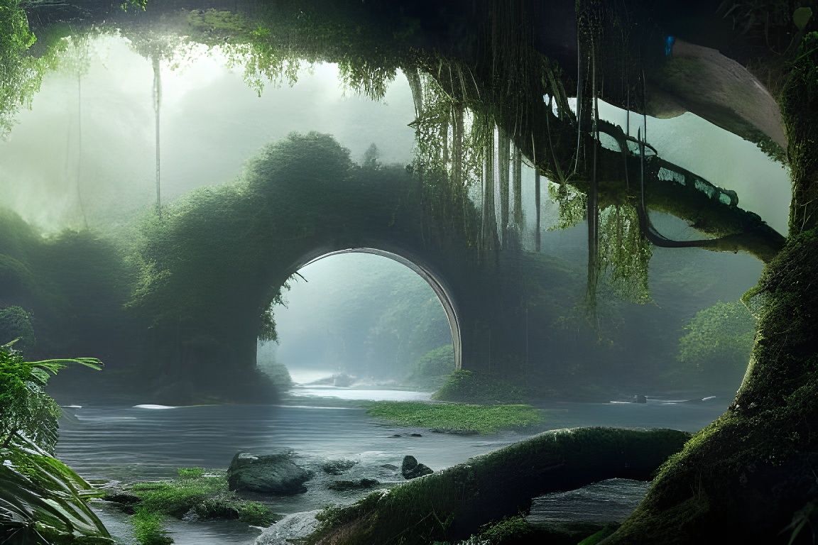Tranquil River in Overgrown Jungle: Digital Matte Painting