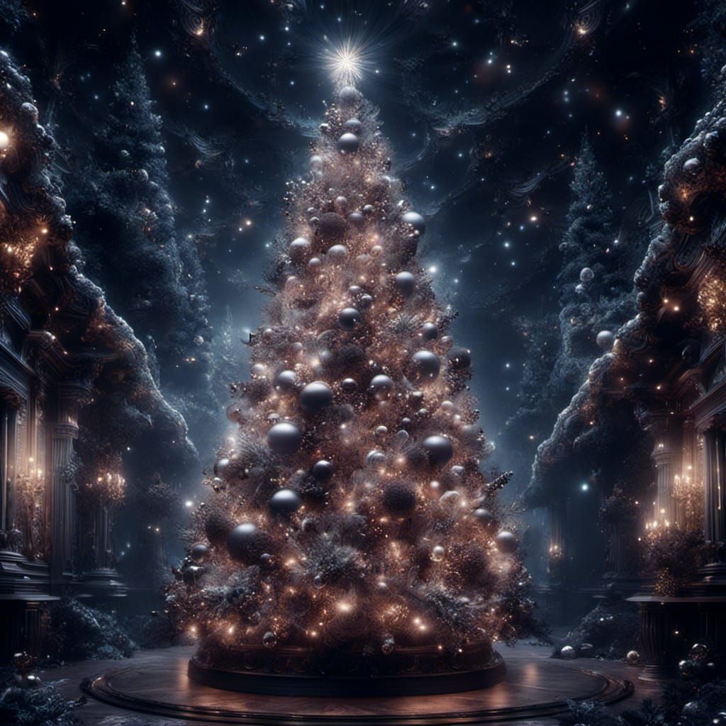 Sparkling Christmas Tree with Lights and Ornaments