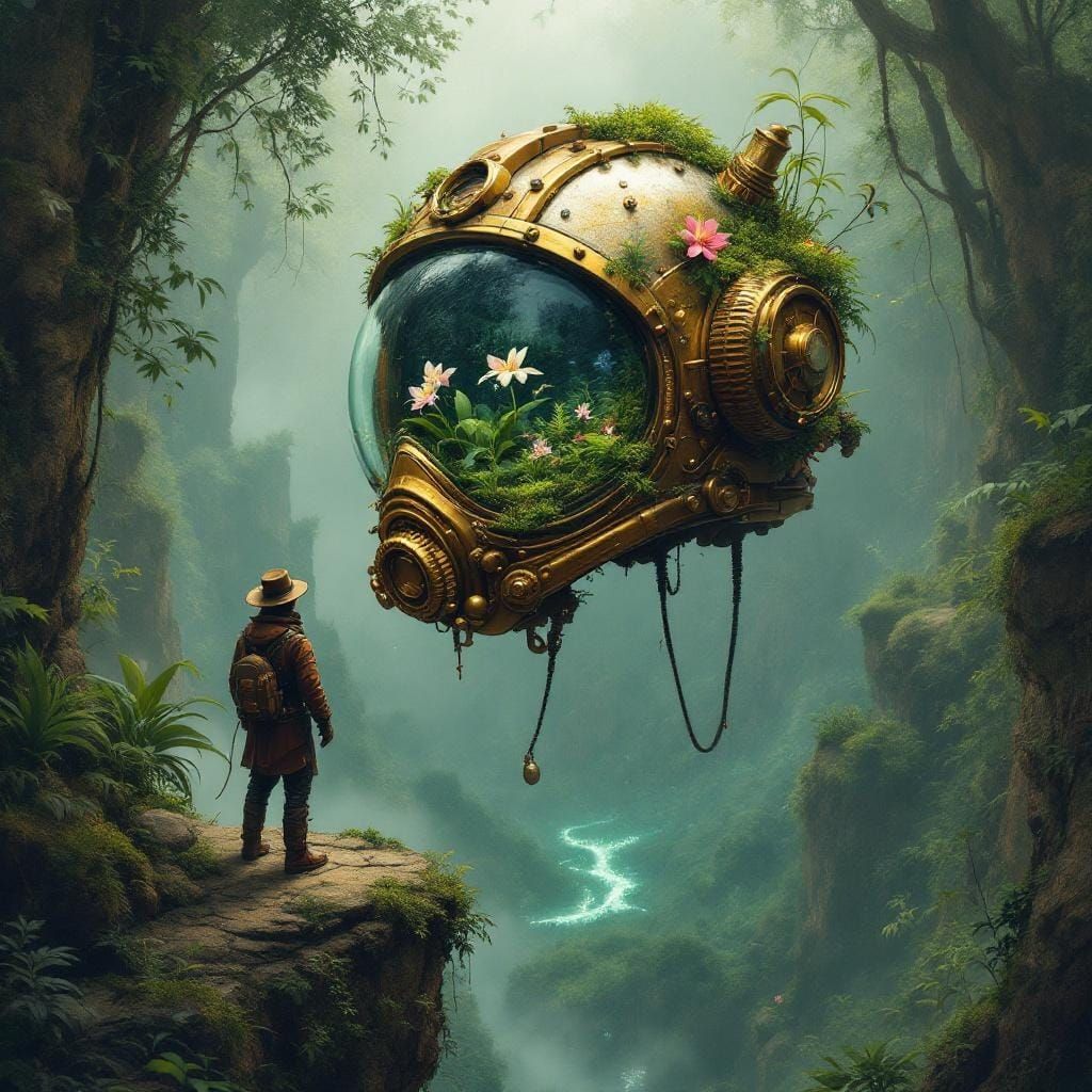 Miniature Jungle in Steampunk Helmet