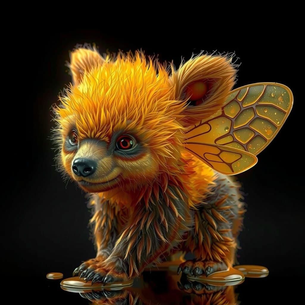 Whimsical Honey-Glazed Bear-Bee Hybrid in a Sunlit Meadow
