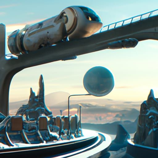 Monorail Train on Moon Colony in Detailed Matte Painting