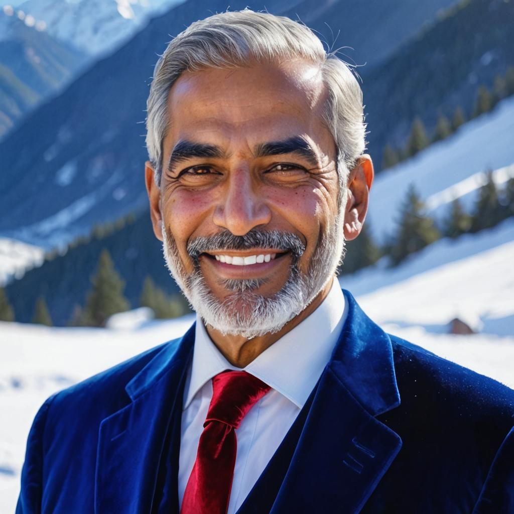 Elegant Man in Blue Velvet Suit, Impressionist Style