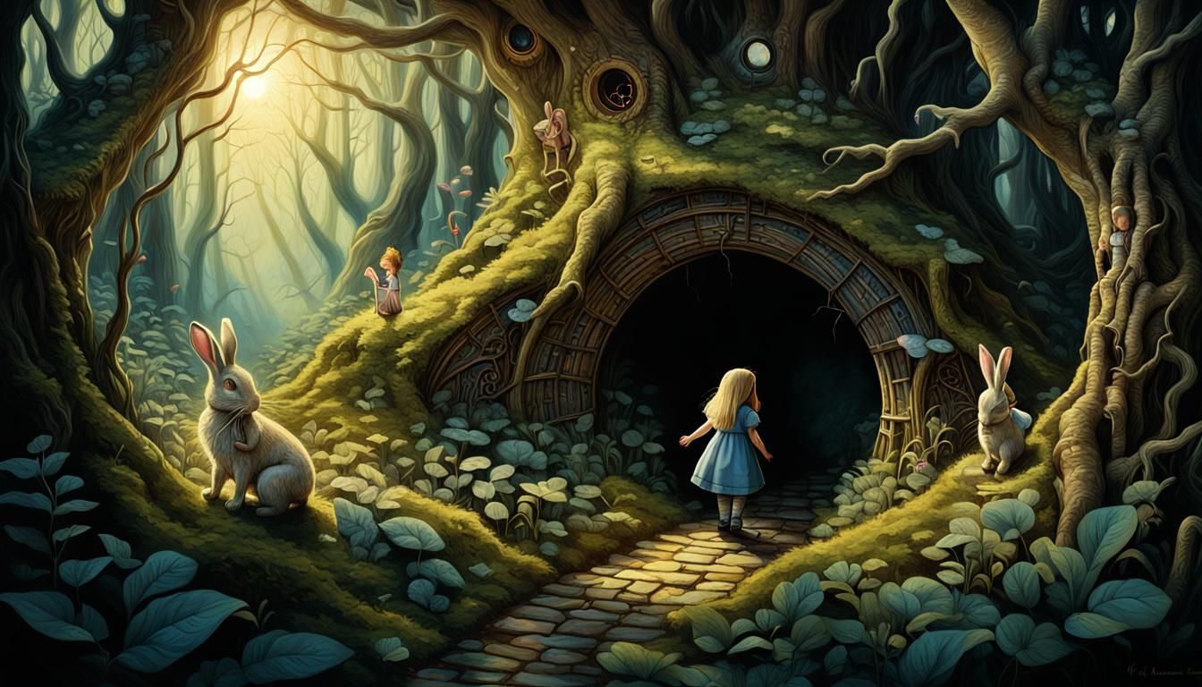Alice in Mystical Forest: Surreal Illustration