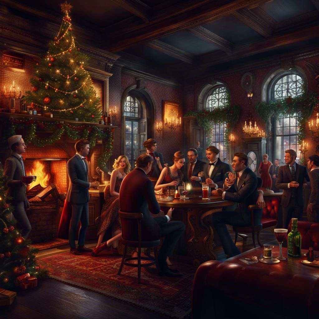 Festive Holiday Party in Gouache Impressionist Style