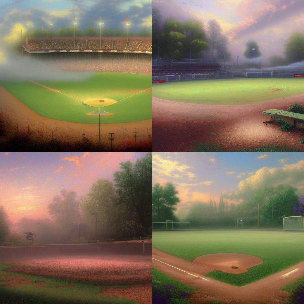 Ethereal Dilapidated Baseball Field in Fantasy Art Style