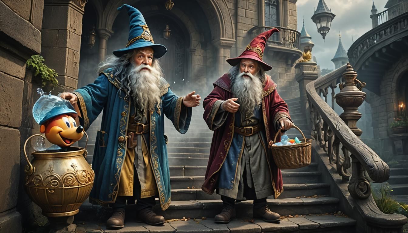 Wizard Scolds Mickey Mouse Apprentice: Fantastical Illustrat...
