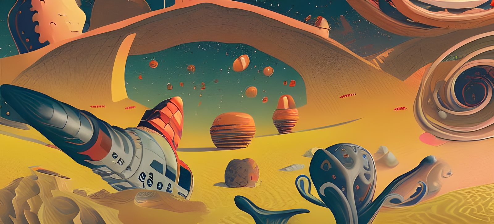 Stranded Spaceship in Desert with Cornpunk Portal