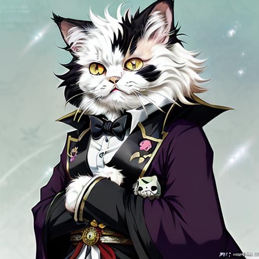 Cute anime (fluffy tuxedo cat) wearing pirate costume for pe...