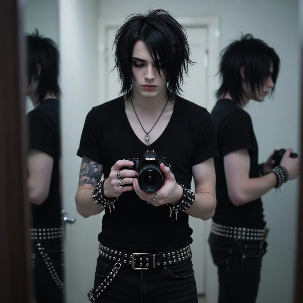 Emo Man's Moody Selfie with DSLR Camera