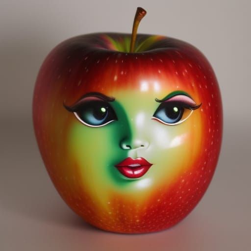 Anthropomorphic Apple with Blythe Face in Graffiti Art