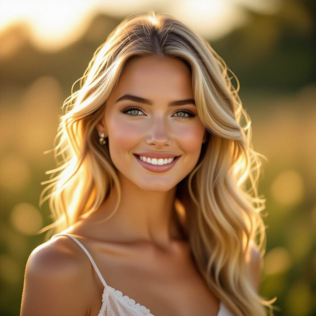 Cinematic Portrait of a Blonde Woman in Golden Sunlight