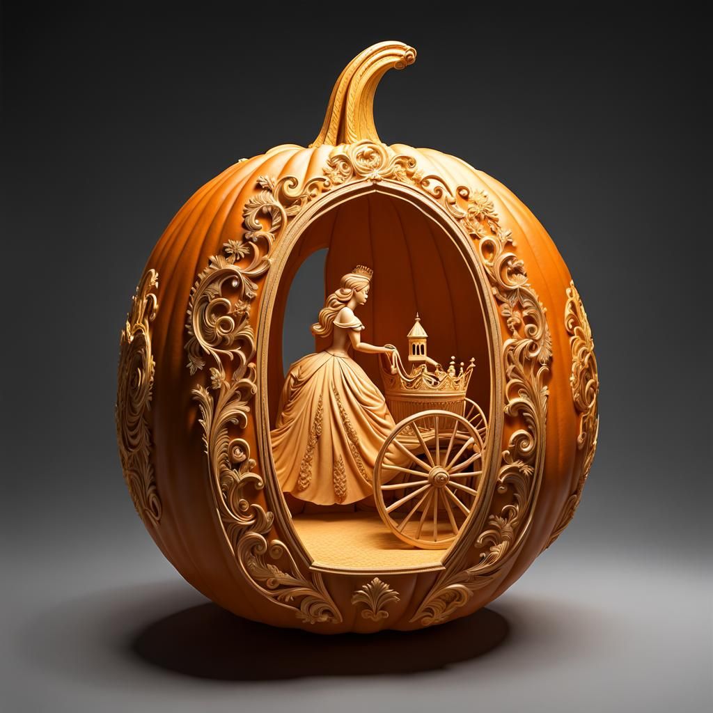 Elaborate Pumpkin Carving of Cinderella's Carriage