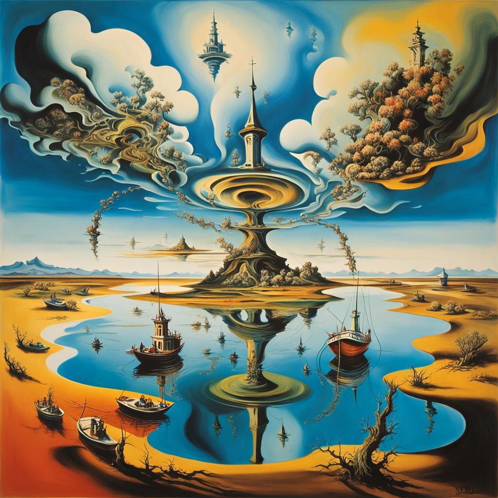 Surreal Landscape with Elastic Flora, in Dali Style