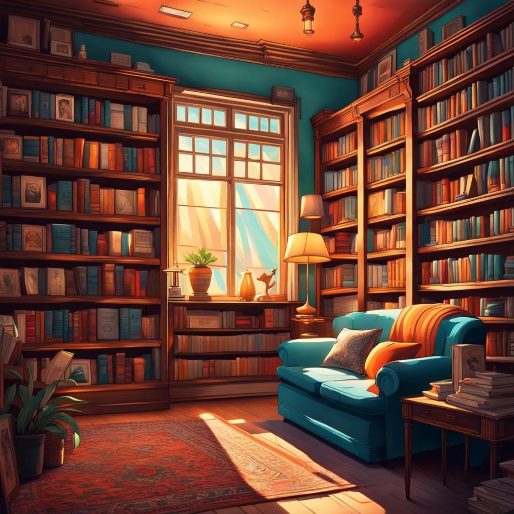 Cozy Bookstore Interior in Hyperrealistic Style