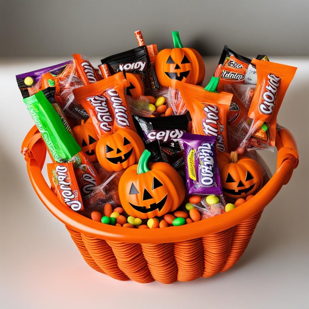 Halloween Candy in Pumpkin Basket
