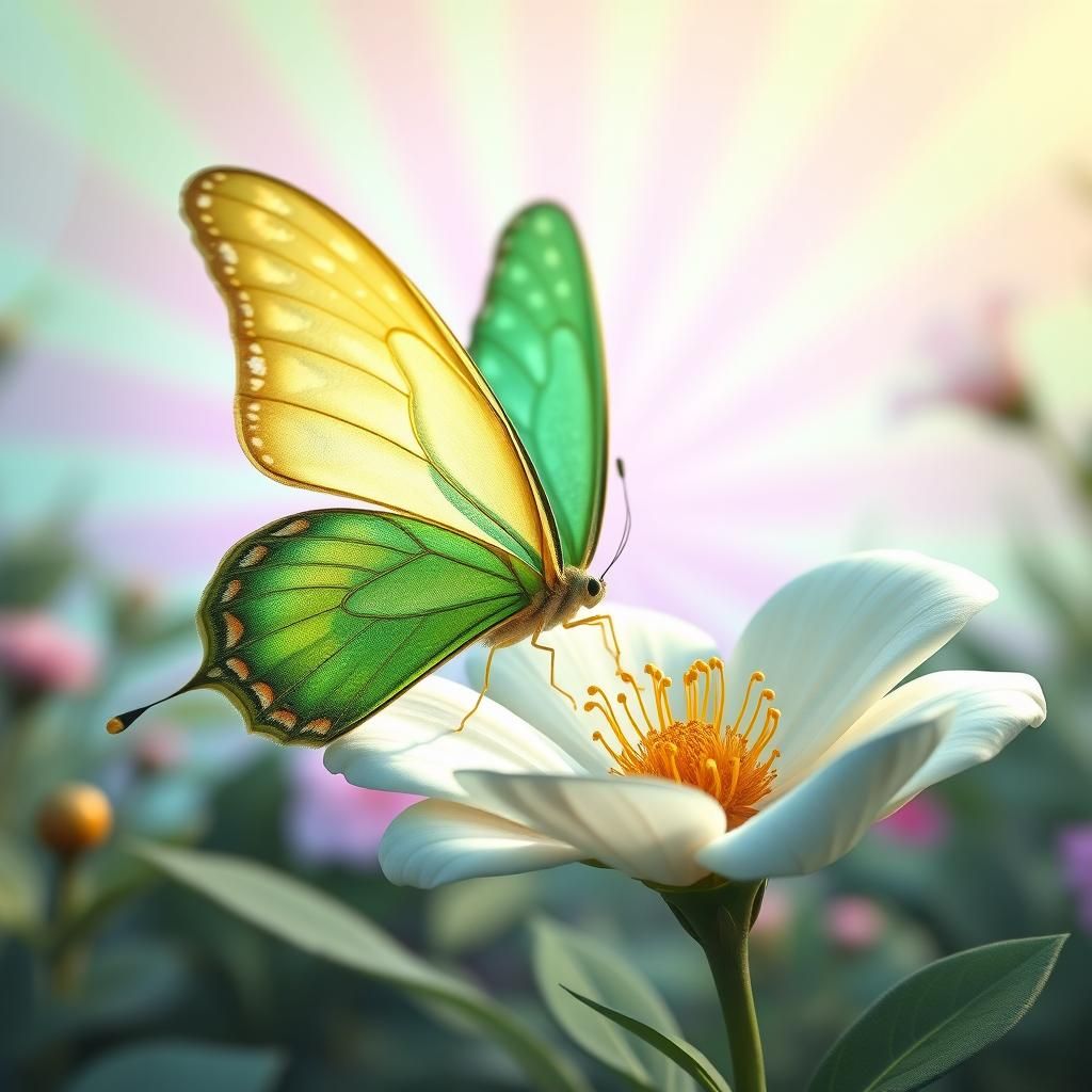 Luminous Butterfly Sipping Nectar in Dreamlike Fantasy Lands...