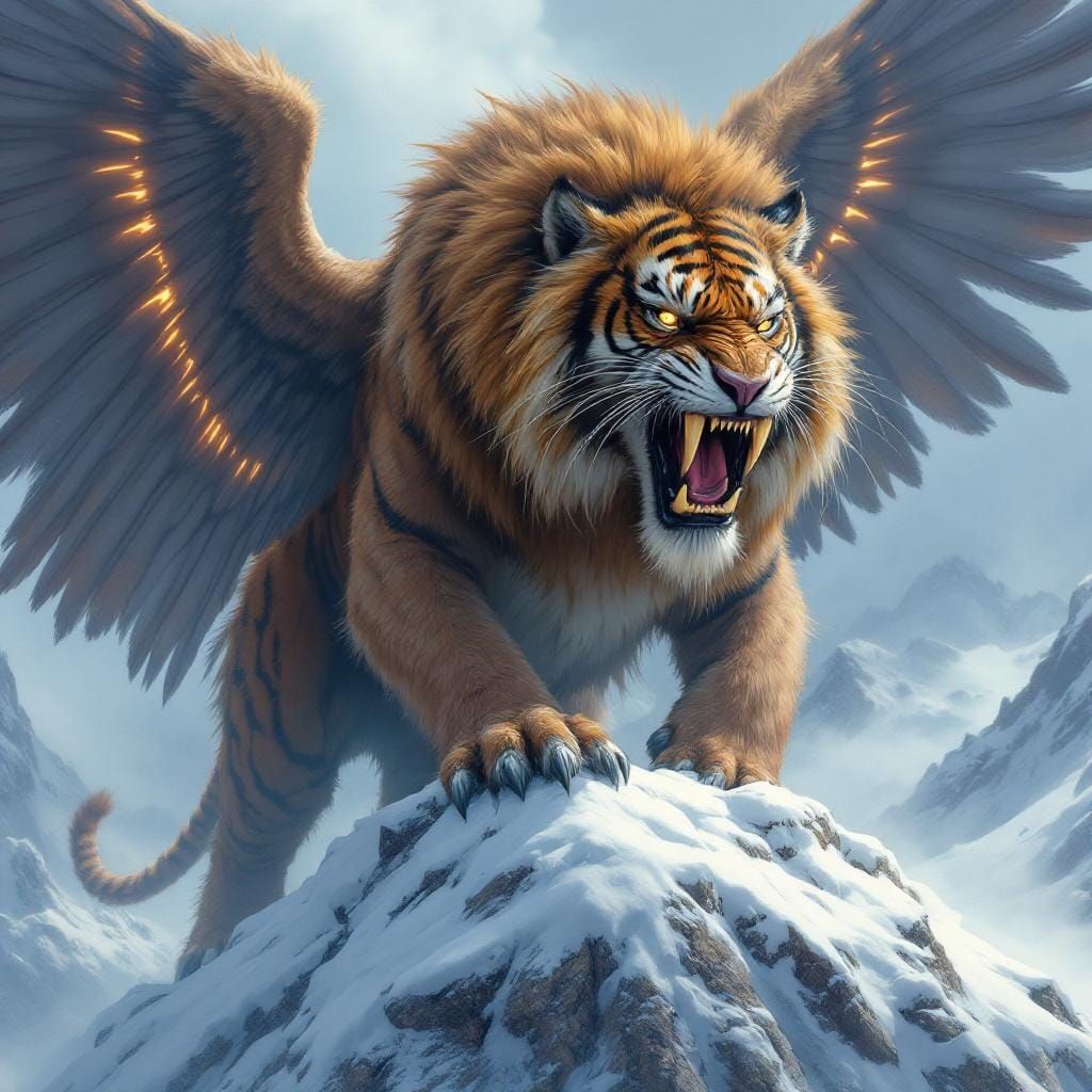 Majestic Winged Sabertooth Tiger in Hyper-Realistic Style