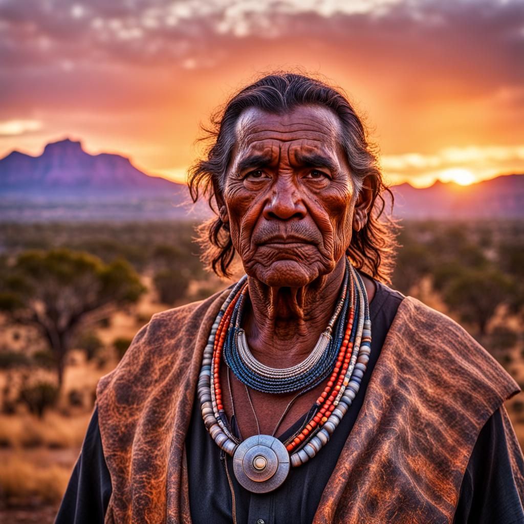 Aboriginal Portrait at Sunrise in Outback Australia