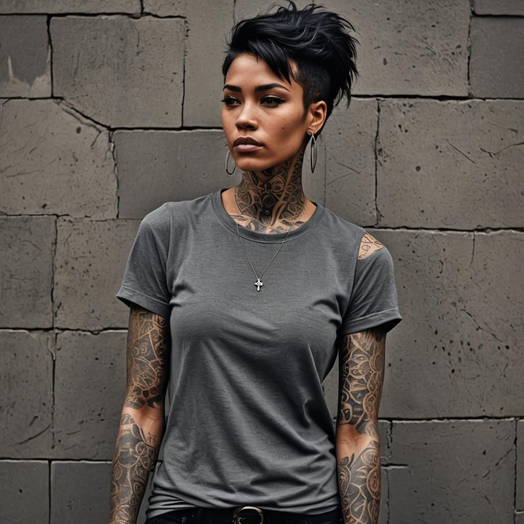 Hyperrealistic Black Tomboy with Tattoos