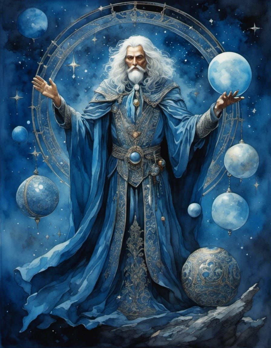Zodiac Wizard in Romantic Watercolor Style