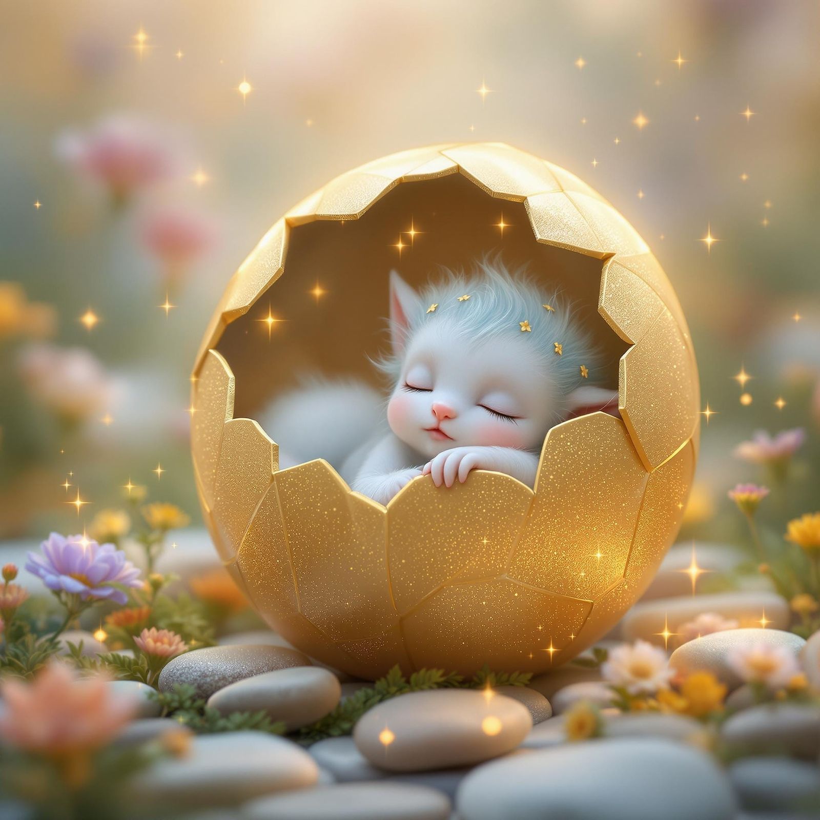 Enchanted Faeries Dreaming in a Golden Shell