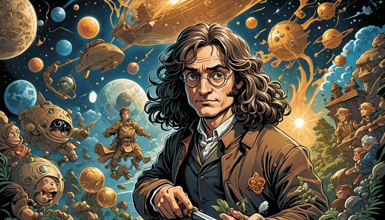 Ghibli Cartoon Movie Poster of Isaac Newton