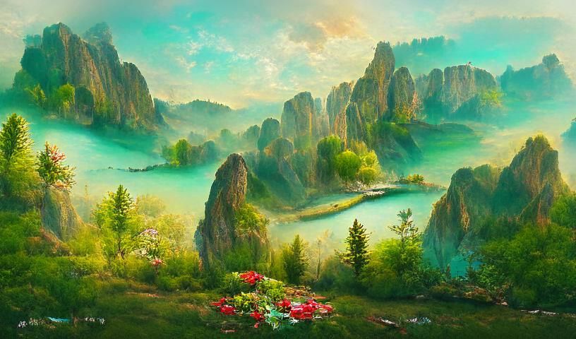 Zhangjiajie Park Vista with Red Flowers