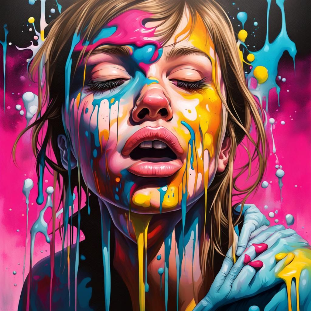Teen in Graffiti Art Style Vomiting Colors