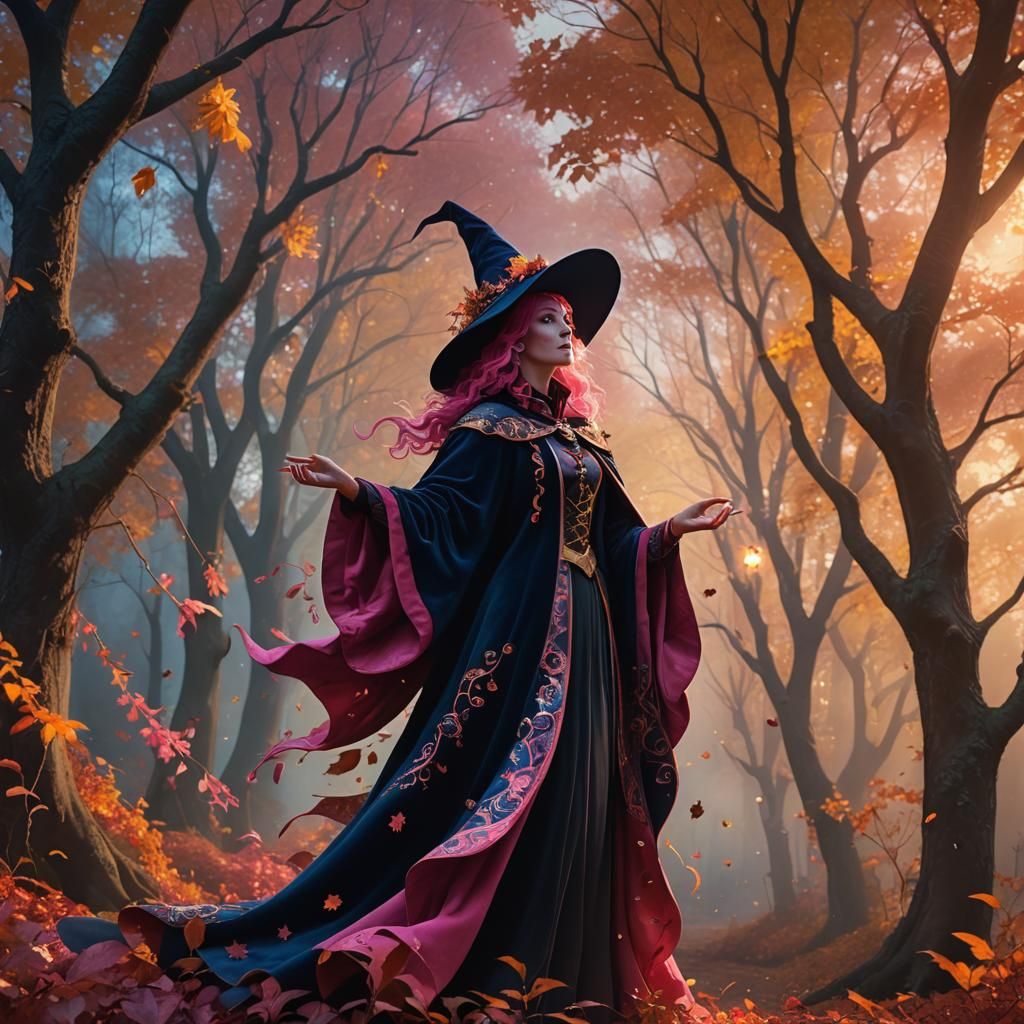 Pink Coquette Witch in Autumnal Forest