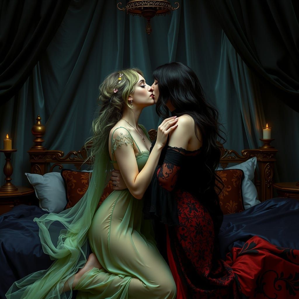 Gothic Romance: Intimate Black Bed Scene