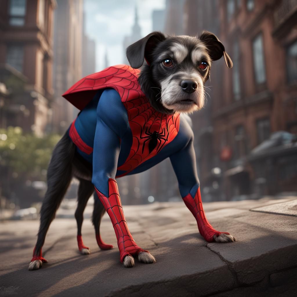Dog Cosplaying as Spider-Man: Detailed Matte Painting