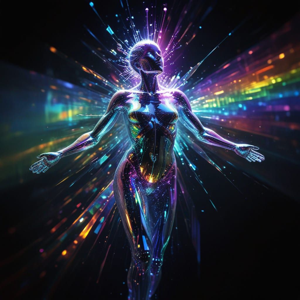 Crystalline Humanoid Refracting Rainbow Light