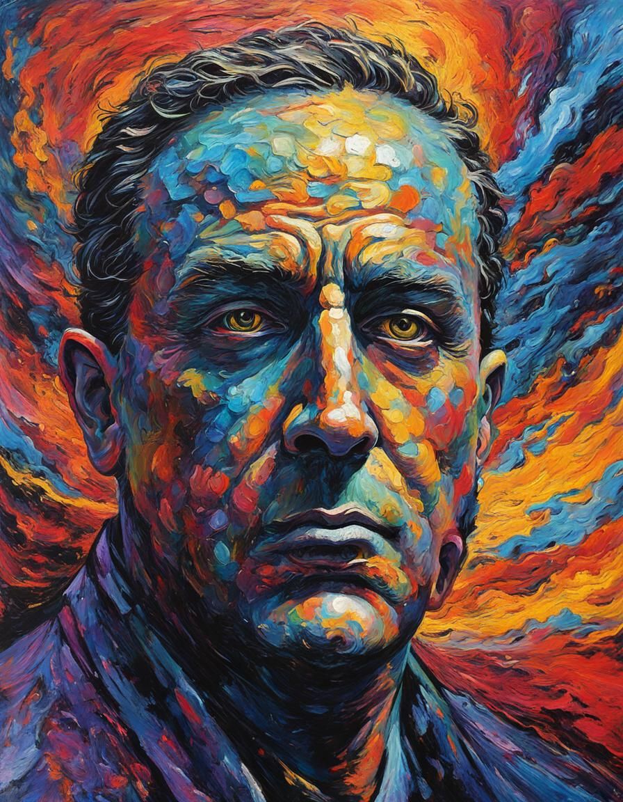 by Clive Barker, human made of Nebula, oil painting, (impasto technique:1.6), thick voluminous strokes, expressionism ab...