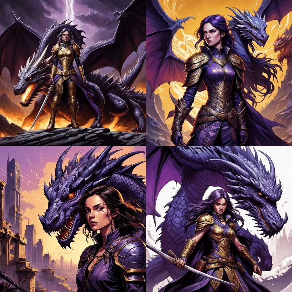 Elegant Assassin in Fantasy Realm with Majestic Dragon Compa...