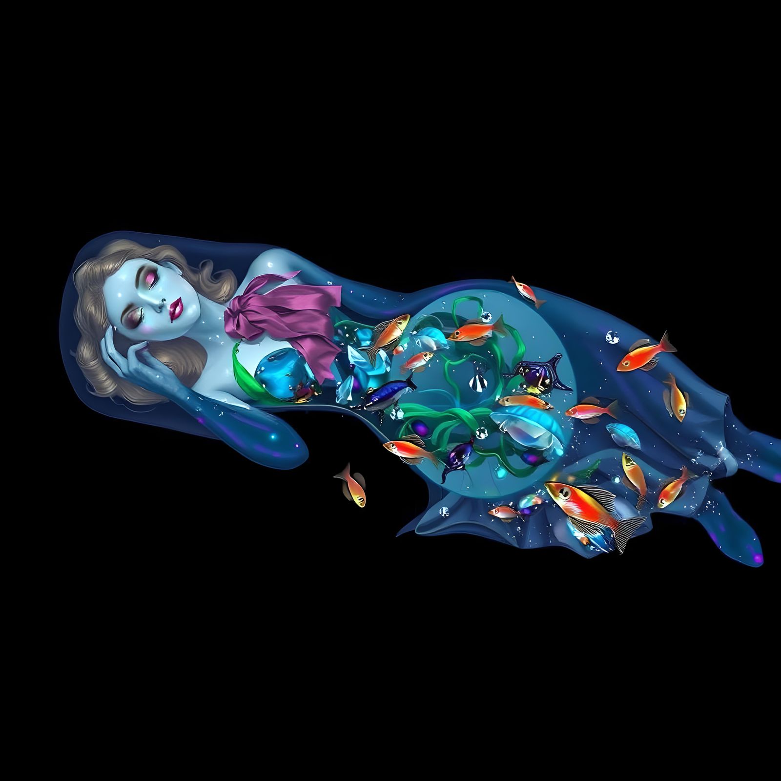 Glass Woman Sleeping in Interstellar Void