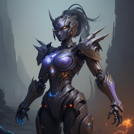 Robot Warrior in Detailed Matte Painting Style