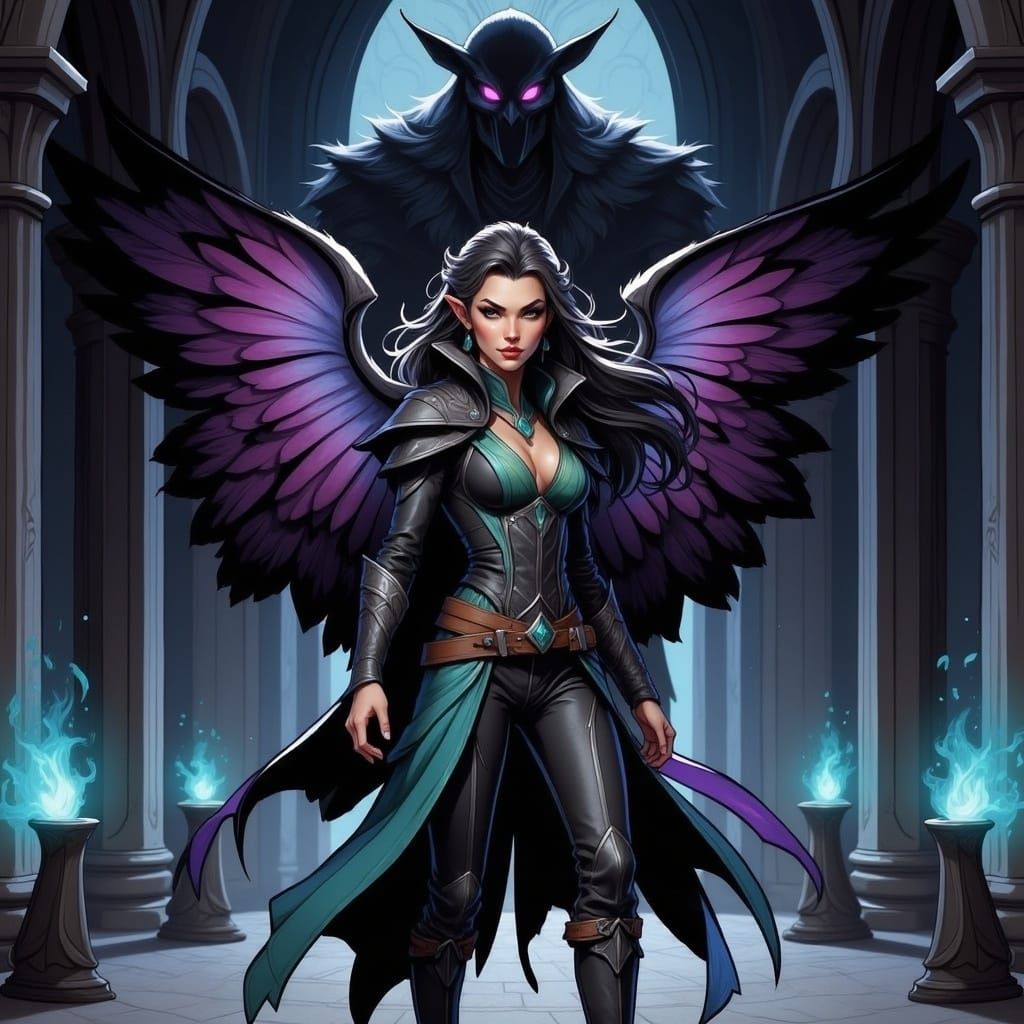 Elven Heroine in Dark Temple, Comic Style