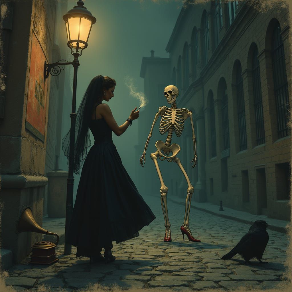 Dark Berlin Street Scene in Art Nouveau Style