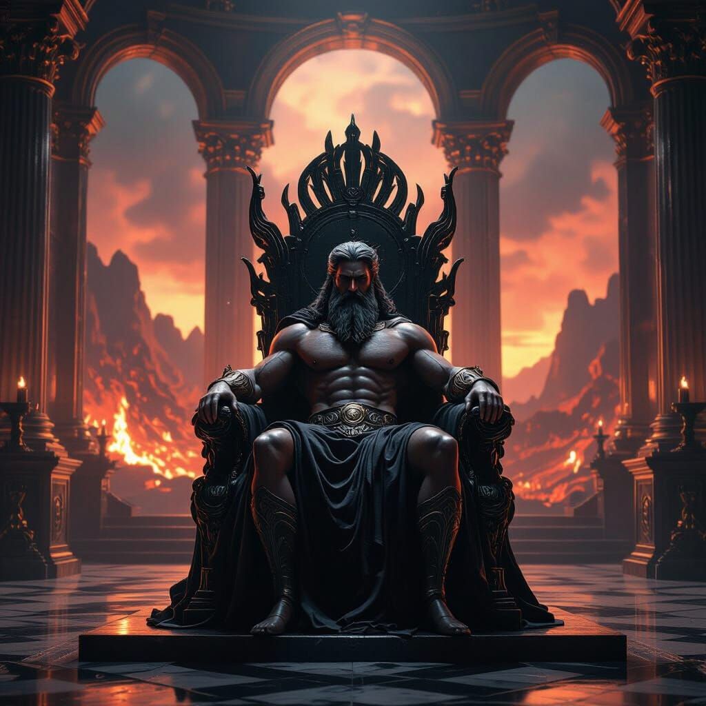Hades, God of Underworld, on Obsidian Throne
