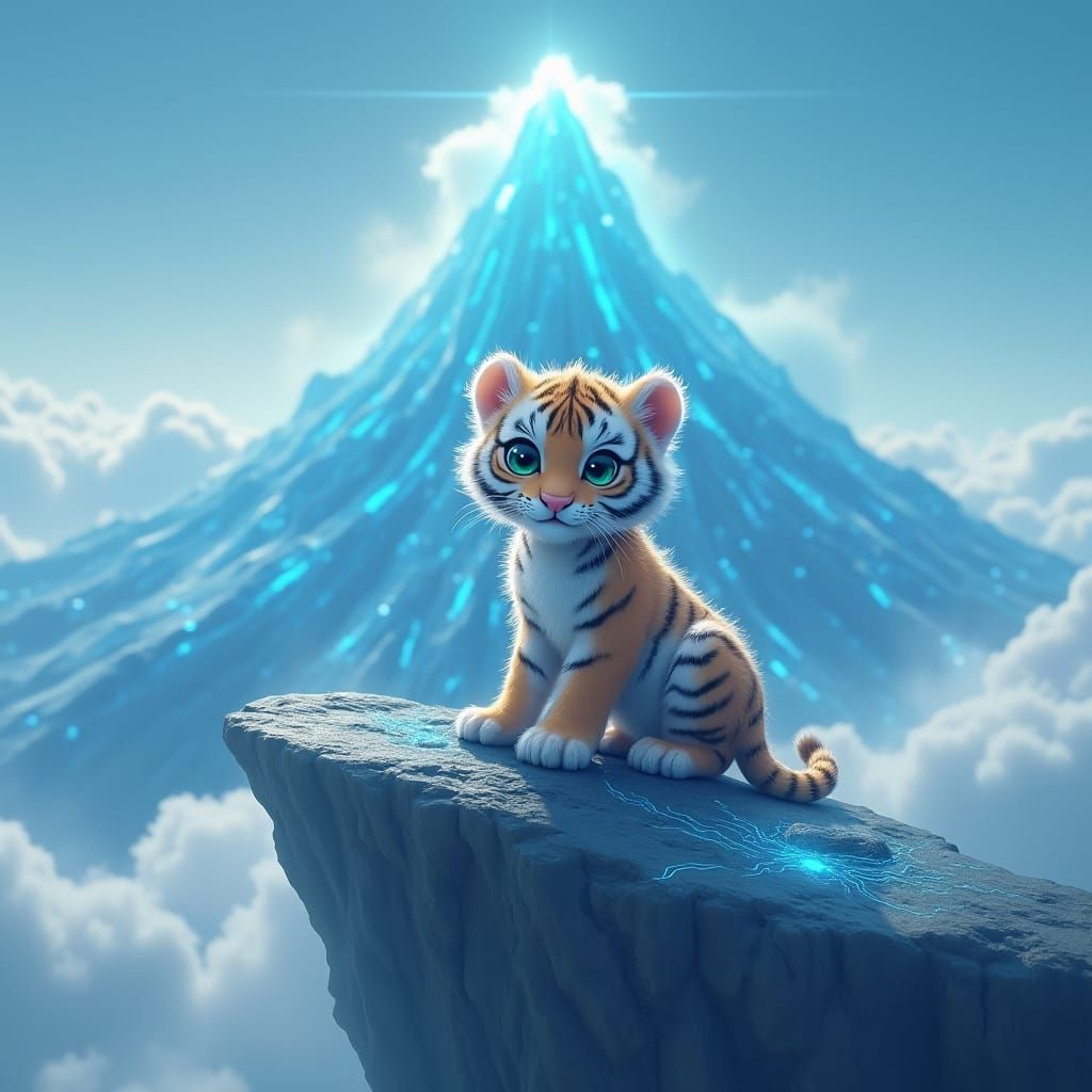 Glowing Tiger on Futuristic Mountain